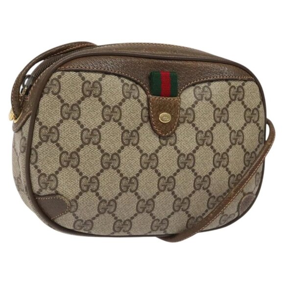 GUCCI GG Supreme Web Sherry Line Shoulder Bag PVC Beige Red Green Auth 100756 - Picture 1 of 16